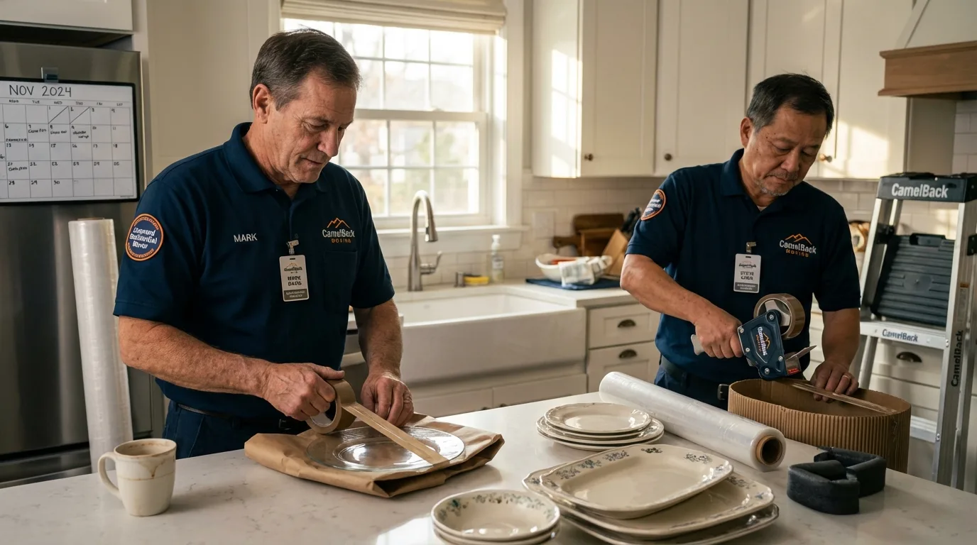 Professional crew packing kitchen dishware in Greer, SC